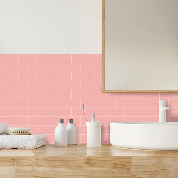 Yipscazo Peel and Stick backsplash 3 x 6 Inches 3D PVC Composite Wall Tile Stick on Backsplash Tile for Kitchen Bathroom, Laundry Room, Fireplace(Pink, 160 Pieces)