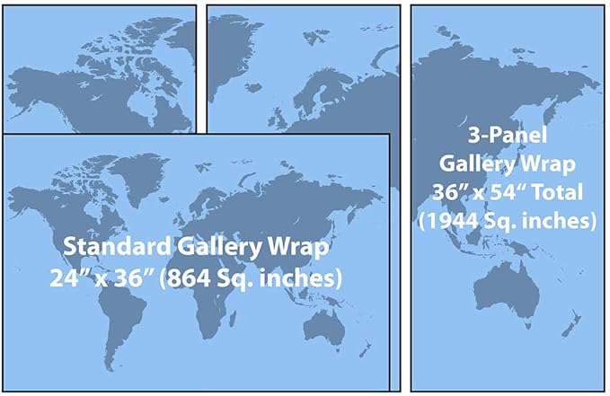 3 Panel - Personalized Canvas Blue Oceans Large Travel Map of the World