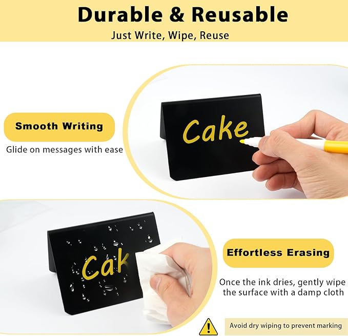 12 Pcs Mini Chalkboard Signs, 4"x3" Reusable PVC Food Labels for Party Buffet, Small Table Place Cards, Durable Chalk Board Signs for Tables, Birthday, Weddings, Bakery, Event Decoration (V Shape)