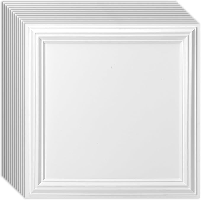 Art3d 12-Pack Drop Relief Ceiling Tiles for Home, Office & Commercial Space, 24 x 24in PVC Waterproof 3D Wall Panels Cover 48 Sq. Ft, White