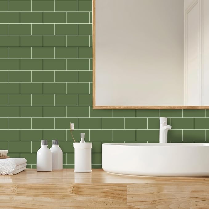 Yipscazo Peel and Stick backsplash 3 x 6 Inches 3D PVC Composite Wall Tile Stick on Backsplash Tile for Kitchen Bathroom, Laundry Room, Fireplace(Green, 160 Pieces)