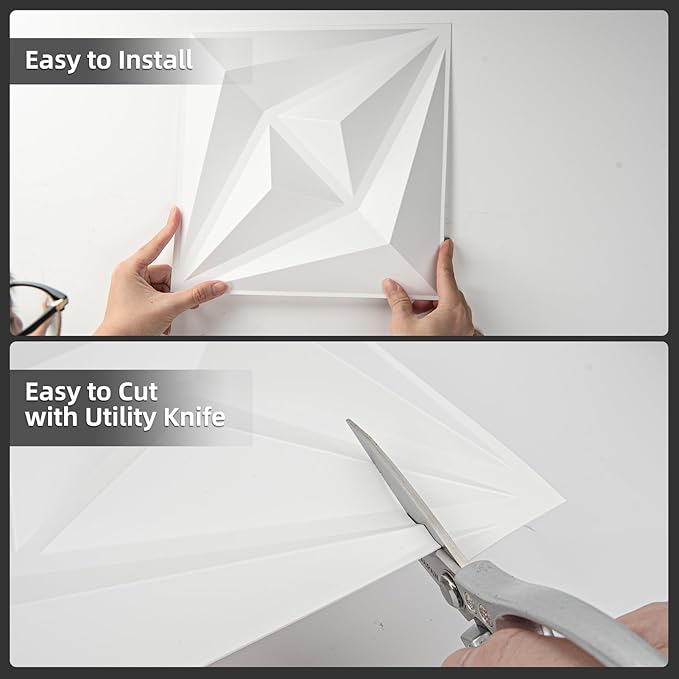 AMZDEPOT 3D Wall Panels for Interior Wall Decor, 3 Layout Options PVC Textured Wall Art Decor for Living Room Bedroom TV Background Gaming Room, 12''x12'', 20 Pcs White