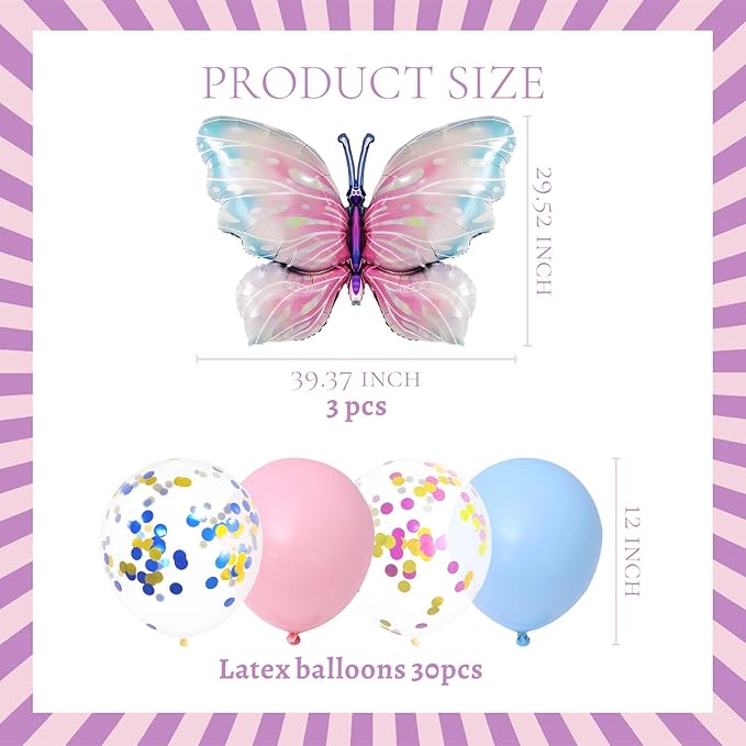 ZHENGYE Pink Blue Party Decorations Set Butterfly Happy Birthday Party Banner Butterflys Balloons Latex Balloon Butterfly Themed Party Women Girls Baby Shower Birthday Party Decoration Supplies
