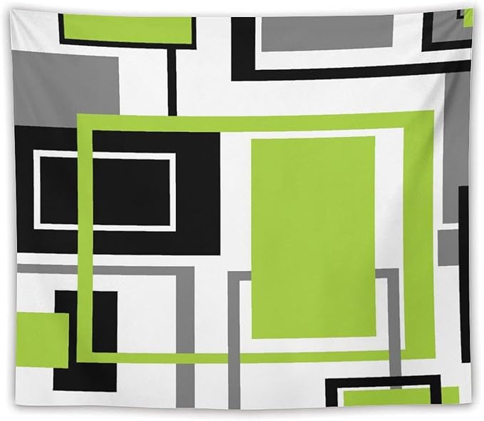 ZhiRain Modern Green Tapestry Wall Hanging Geometric Green Gray Black Tapestries Home Decor for Living Room Bedroom Farmhouse Apartment Dorm 50"x60"