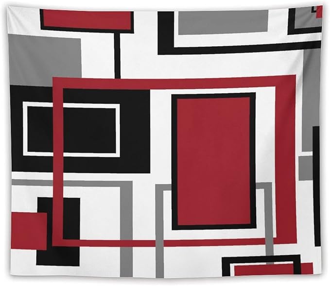 ZhiRain Red Modern Tapestry Wall Hanging Red Geometric Gray Black And Red Tapestries Home Decor for Living Room Bedroom Farmhouse Apartment Dorm 50"x60"