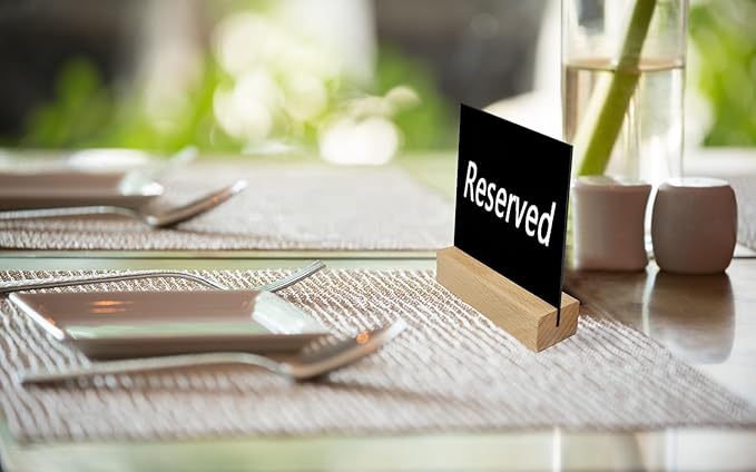 10 Pack Food Labels for Party Buffet with Wooden Stands, Acrylic Mini Chalkboard Signs, 3.9x3.9 inch Blank Black Acrylic Table Signs for Outdoor Wedding Table Numbers, Reserved, Cafe, Menu (Natural)