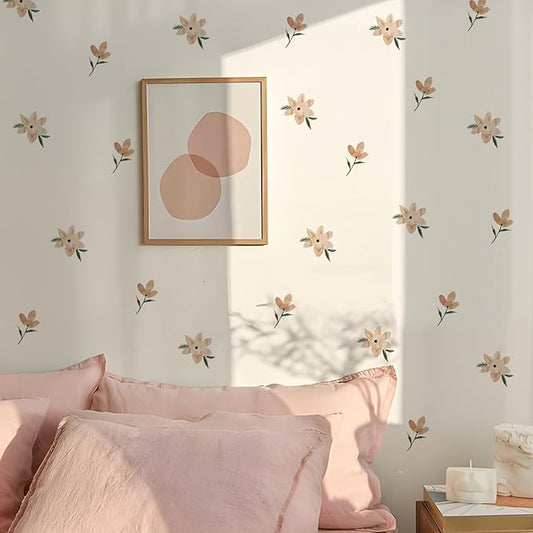 YouRfocus Daisy Wall Decals | 72 PCS Boho Flower Stickers for Girls' Rooms, Playrooms, Nurseries | Dual Layer Print for High Coverage | Removable Peel and Stick （Orange）| 12 Sheets