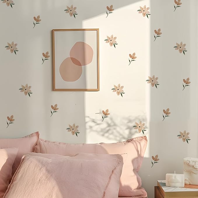 YouRfocus Daisy Wall Decals | 36 PCS Boho Flower Stickers for Girls' Rooms, Playrooms, Nurseries | Dual Layer Print for High Coverage | Removable Peel and Stick （Orange）| 6 Sheets