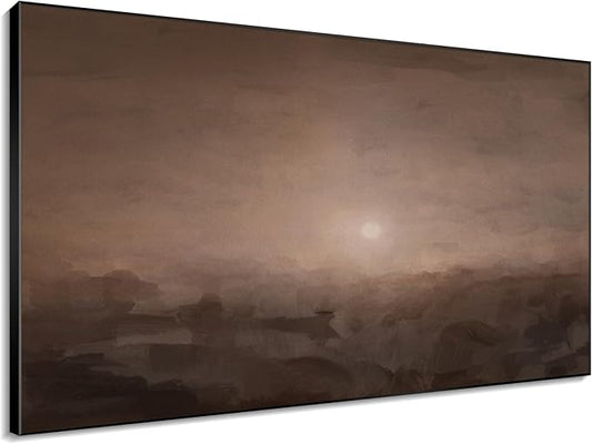 46"x72" XL Framed Wall Art - Decor Sunset Landscape Soft Brown Horizon (Frame Assembly Required)