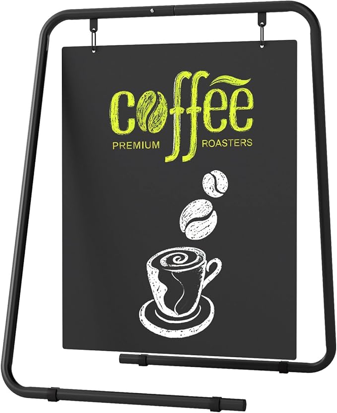 ybaymy Chalkboard Sign, A Frame Sign Sandwich Board Signs Metal Outdoor Chalk Board Easel Sign Swinging Large Menu with Double Sided Display Advertising for Restaurant Food Truck Cafe