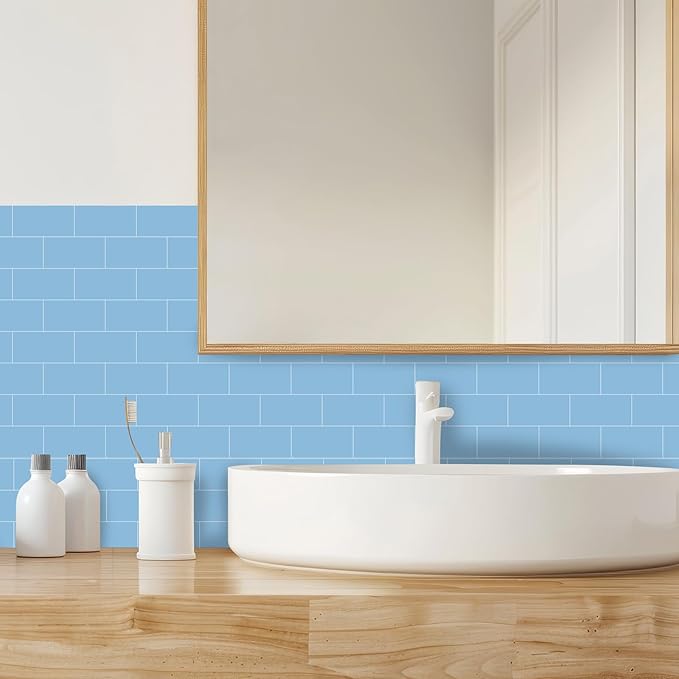 Yipscazo Peel and Stick backsplash 3 x 6 Inches 3D PVC Composite Wall Tile Stick on Backsplash Tile for Kitchen Bathroom, Laundry Room, Fireplace(Blue, 100 Pieces)