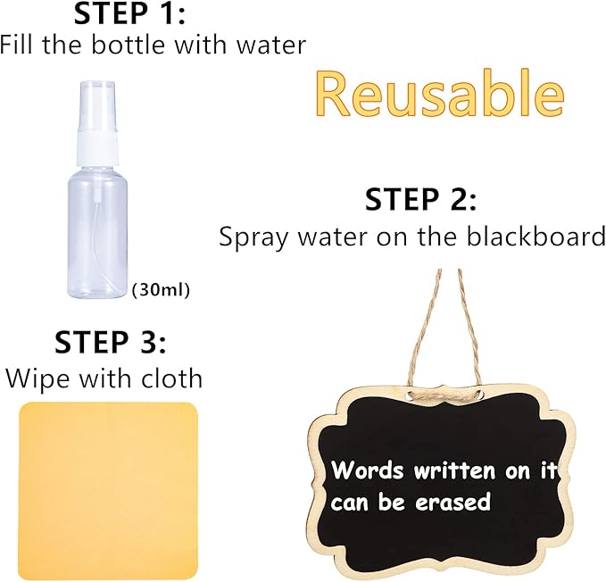 24 Pcs Reusable Mini Wood Chalkboards with Hanging String Erasable, Double-Sided Blackboard for Message Board Signs, Weddings Place Cards, Birthday Parties, Table Numbers, Plants