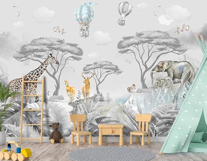 YIHWM -Tropical Rainforest Plants Animals Tigers Fabric Wallpaper Jungle Plants Banana Leaves Boys Girls Kindergarten Children Bedroom Large Mural- 183"x120"（ not Peel and Stick）