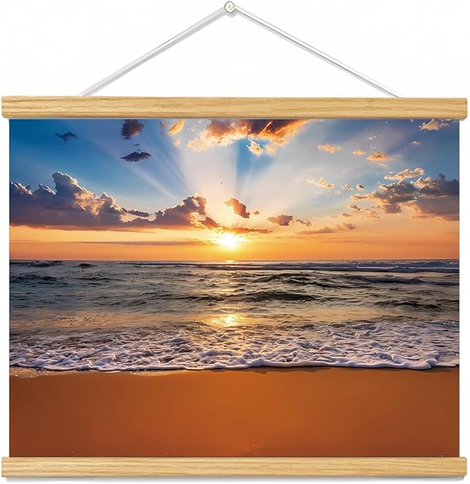 1pcs Beach Canvas Wall Art, Canvas Art with Frames, For Office Home Decor Bedroom Living Room Wall Decor. (Red Beach 12L x 16W, Framed)