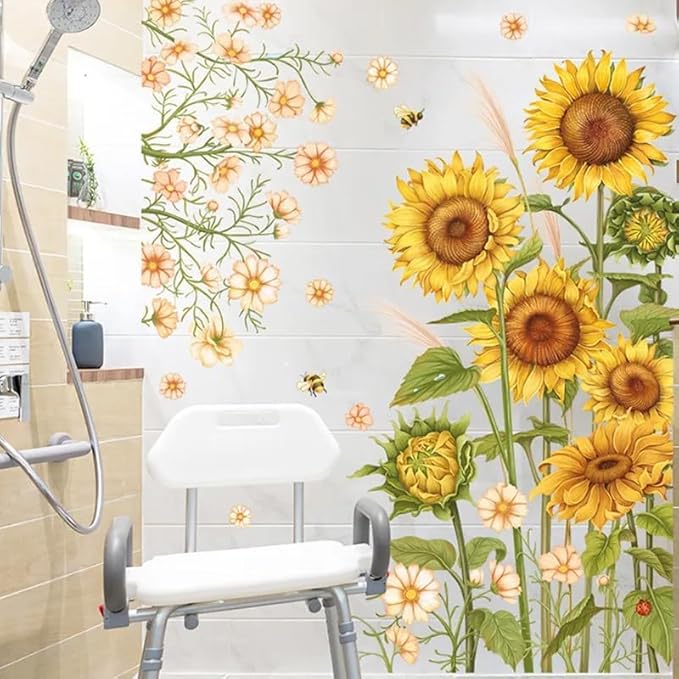 12x36 Inch Set of 2- Floral Wall Decals for Decor, Self Adhesive Vinyl for Home Decor- Gift for Friends for Christmas, Birthday, Thanksgiving, Holiday (Floral #7)