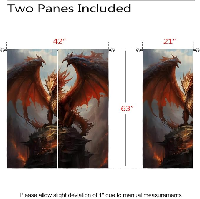 18TH CROZY Dragon Blackout Curtains for Girls Boy Home Decor, Medieval Fantasy Magical Red Animal Grommet Thermal Insulated Drapes Darkening Window Curtain for Bedroom Living Room, 42 x 63 Inch
