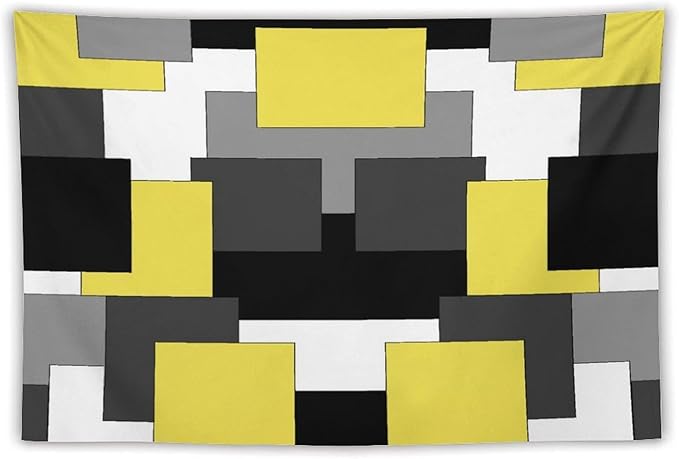 ZhiRain Yellow And Black Tapestry Wall Hanging Gray White Geometric Silver Dark Abstract Square Art Tapestries Home Decor for Living Room Bedroom Apartment Farmhouse Dorm 40"x60"