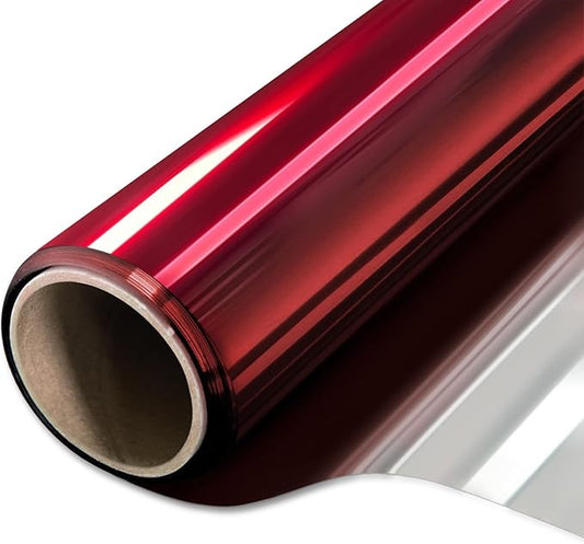 WPCTEV Window Privacy Film One Way Daytime Mirror Tint Treatments UV Heat Control Vinyl Stickers Sun Block Glass Paper Door Covering Reflective (Red Silver, 17.5 Inch x 16.4 Feet)