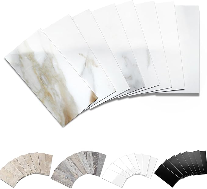 Yipscazo Peel and Stick backsplash 3 x 6 Inches 3D PVC Composite Wall Tile Stick on Backsplash Tile for Kitchen Bathroom, Laundry Room, Fireplace(Polished Marble, 100 Pieces)