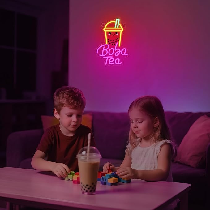 YuanDian Boba Tea Neon Sign, Dimmable LED Bubble Tea Neon Lights USB Powered for Bedroom Living Room Wall Decor, Gifts for Kids Adults