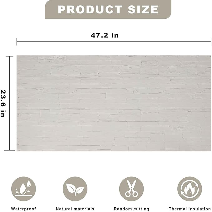 3D Wall Panels - 4PCS 47.2"x23.6" Faux Stone Wall Covering - MCM Modified Clay Material for Home Art, Accent Brick, Modern Exterior/Interior Decoration, Covering 31 sq.ft Reef White