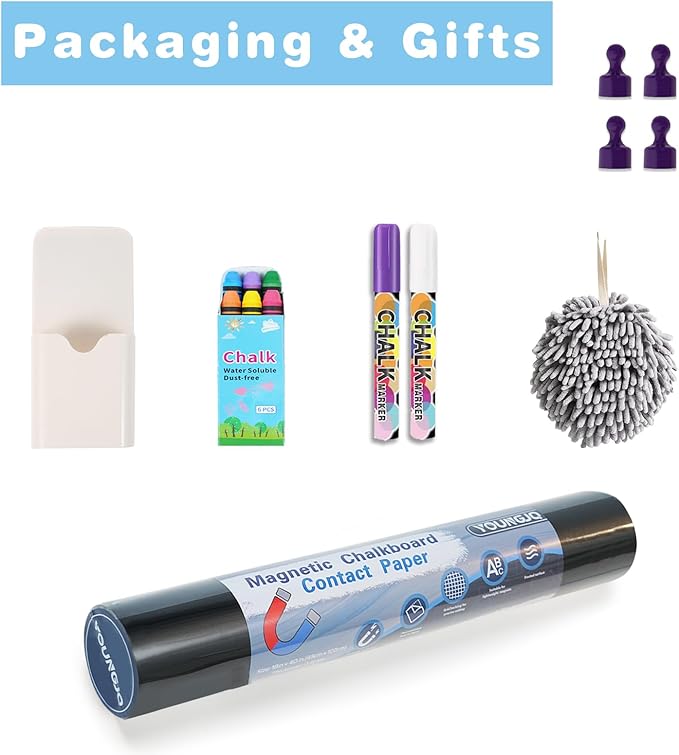 YOUNGJQ Magnetic Chalkboard for Wall 48" x 36" Self Adhesive Blackboard Wallpaper Peel and Stick Chalk Board Wall Decal Roll with Starter Kit