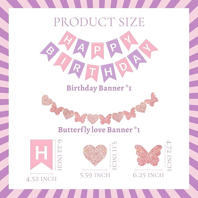 ZHENGYE Pink Blue Party Decorations Set Butterfly Happy Birthday Party Banner Butterflys Balloons Latex Balloon Butterfly Themed Party Women Girls Baby Shower Birthday Party Decoration Supplies