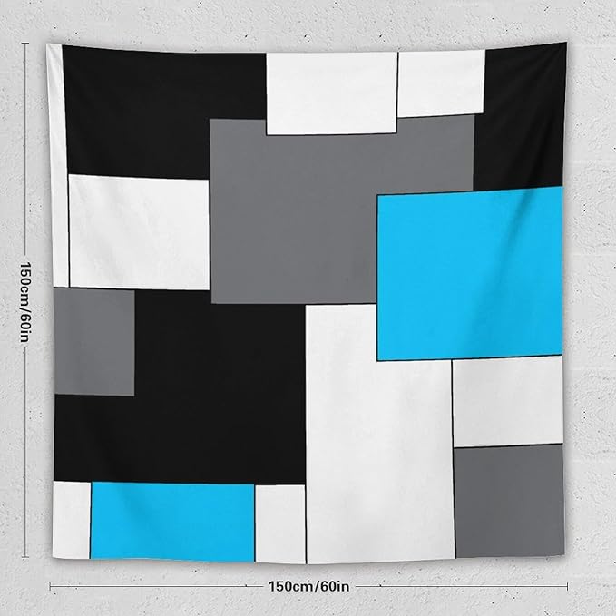 ZhiRain Black,Grey,Sky Blue,White Tapestry Wall Hanging Geometry Pattern Digital Print Multicolor Tapestries Home Decor for Living Room Bedroom Farmhouse Apartment Dorm 60"x60"