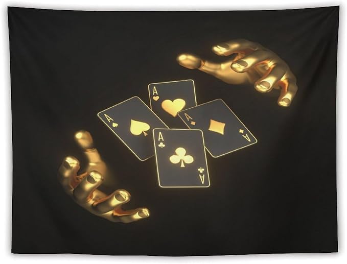 ZhiRain Poker Theme Tapestry Wall Hanging Modern Black Gold Playing Cards Art Printed Tapestries Home Decor for Living Room Bedroom Farmhouse Apartment Dorm 60"x80"