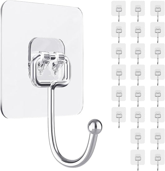 ZESLMG Large Adhesive Hooks for Hanging, 22 Pack Self Sticky Wall Hooks Heavy Duty 15lb Clear, Removable Shower Hook No Damage for Towel Key Coat Wreath Picture Outdoor Bathroom Kitchen, Waterproof