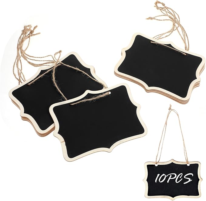 10 Pcs Mini Chalkboard Signs for Food 6.3 X 4.72 in Reusable Small Hanging Chalk Board Sign Erasable, Wooden Blackboard Labels for Party Buffet Name Tags for Message Board Signs, Price, Plants Black
