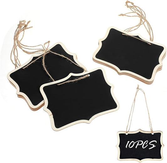 10 Pcs Mini Chalkboard Signs for Food 6.3 X 4.72 in Reusable Small Hanging Chalk Board Sign Erasable, Wooden Blackboard Labels for Party Buffet Name Tags for Message Board Signs, Price, Plants Black