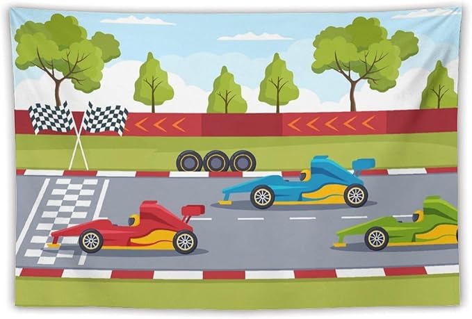 ZhiRain Race Car Tapestry Wall Hanging Cartoon Racing Car Track Formula Racer Sports Finish Line Tapestries Home Decor for Living Room Bedroom Apartment Farmhouse Dorm 40"x60"