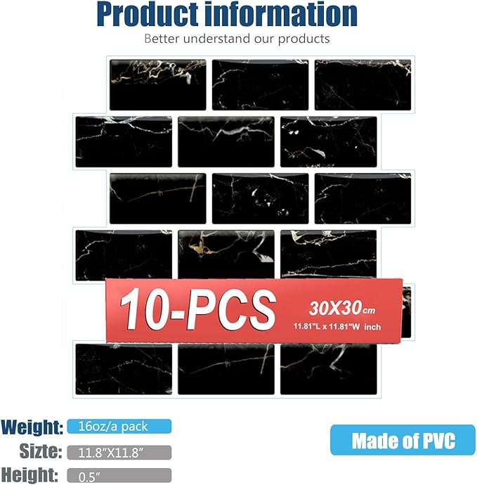 3D Wall Panels,3D Brick Wallpaper Peel and Stick,Faux Brick Wall Panel,10PCS of 11.8" x 11.8" Black Brick Wallpaper Stick on Tile for Kitchen, Bedroom, Living Room,TV Background.