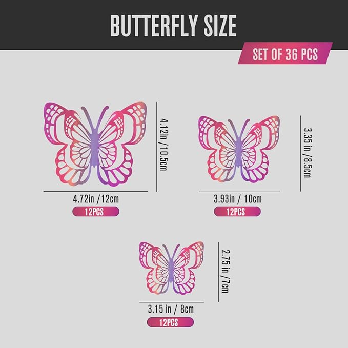 36PCS Butterfly Wall Decals - 3D Butterflies Wall Stickers Removable Mural Decor Wall Stickers Decals Home Decor Room Bedroom Decor Living Room Decor (Purple)