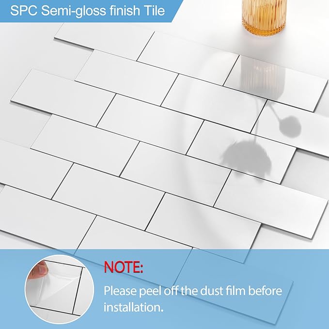 20-Pack Peel and Stick Tile Backsplash 11.8"X11.8" PVC Wall Tiles, Stick on Backsplash for Kitchen, Bathroom Tile, Fireplace, Laundry Table in Polished Marble White