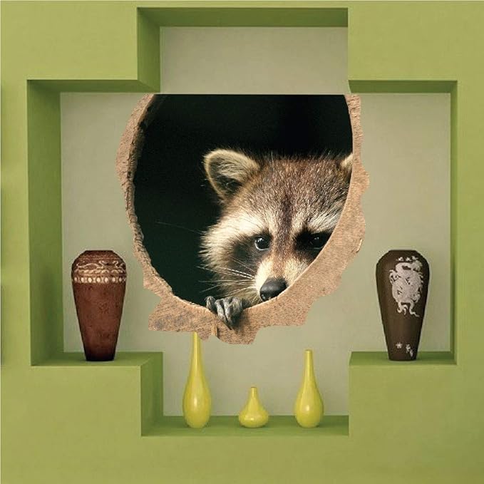 3D Raccoon Home Decor - Raccoon Wall Decal Wild Animal Mural Sticker Removable Tree Raccoons Bedroom Peel and Stick Apartment Wall Decal, a39