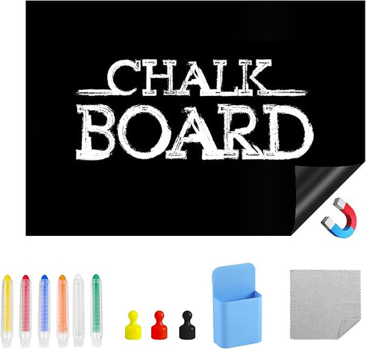 Yunihome Magnetic Black Dry Erase Board for Refrigerator, 24" x 39"Chalk Board Contact Paper Decal for School, Office, Kitchen Fridge, Kids Drawing with Dustless Chalk, Holder and Magnets