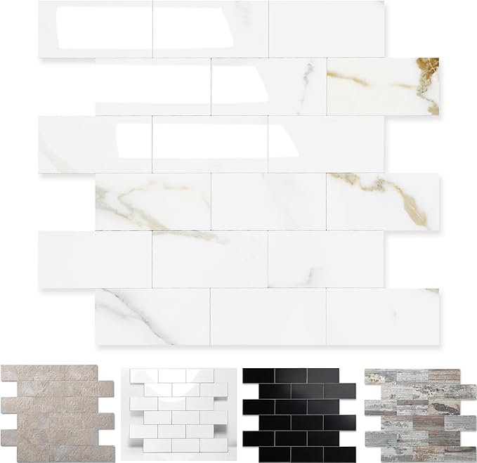 1-Pack Peel and Stick Tile Backsplash 12"X12" PVC Wall Tiles, Stick on Backsplash for Kitchen, Bathroom Tile, Fireplace Décor, Laundry Table, Stair Decals in Polished Marble