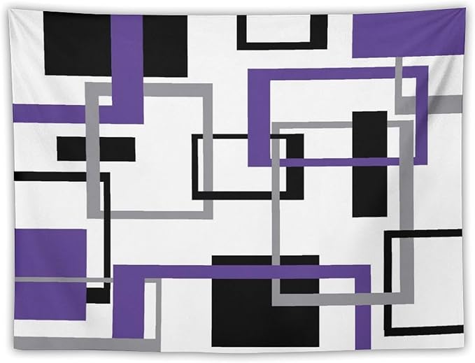 ZhiRain Purple Tapestry Wall Hanging Mid Century Modern Geometric Abstract Lavender Black Grey Square White Backdrop Tapestries Home Decor for Living Room Bedroom Apartment Farmhouse 30"x40"