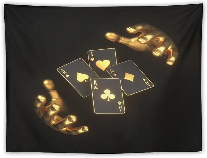 ZhiRain Poker Theme Tapestry Wall Hanging Modern Black Gold Playing Cards Art Printed Tapestries Home Decor for Living Room Bedroom Farmhouse Apartment Dorm 30"x40"