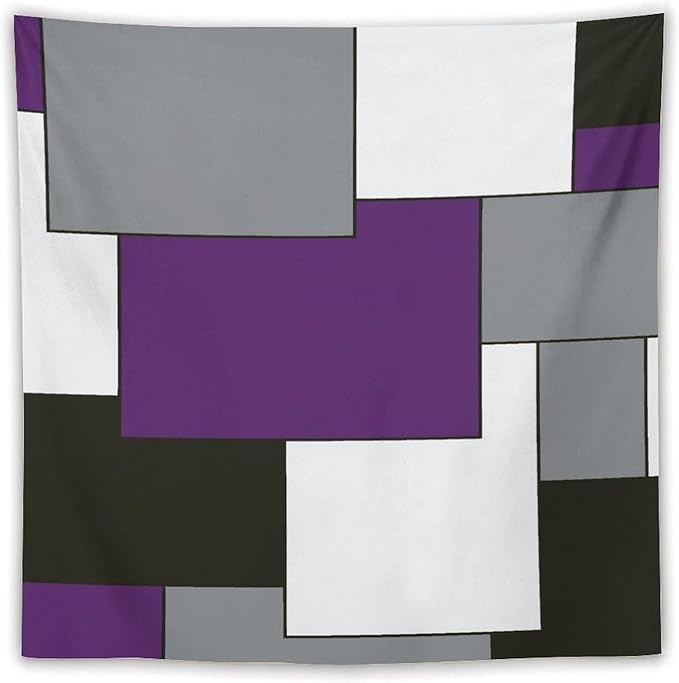 ZhiRain Modern Tapestry Wall Hanging Purple And Gray Black Tapestries Home Decor for Living Room Bedroom Farmhouse Apartment Dorm 60"x60"
