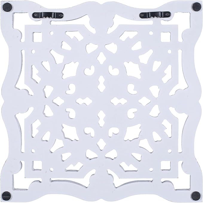 Woodify Hand-Carved Wooden Wall Décor – Set of 2, 12" x 12" Decorative Wood Panels, Floral Design, White Antique Finish, Wall Art for Living Room & Home Décor