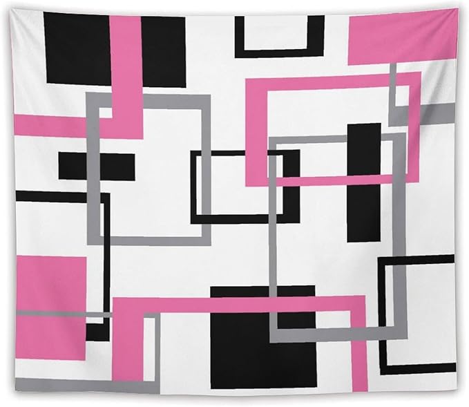 ZhiRain Pink Tapestry Wall Hanging Modern Geometric Abstract Pink Grey White Background Mid Century Square Tapestries Home Decor for Living Room Bedroom Apartment Farmhouse Dorm 50"x60"