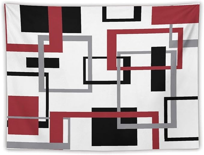 ZhiRain Red Tapestry Wall Hanging Mid Century Modern Geometric Abstract Red Black Grey Square White Backdrop Tapestries Home Decor for Living Room Bedroom Apartment Farmhouse Dorm 60"x80"