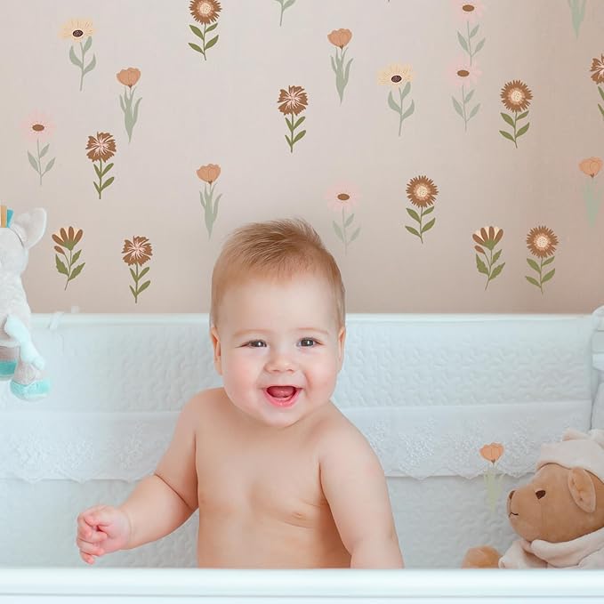 12Sheet Boho Wall Decals, 72Pcs Cute Flower Wall Decals, Flower Vinyl Walls Decal, Peel and Stick Floral Walls Decal, Bedroom Stickers for Girls Bedroom, Nursery, Classroom, Nursery