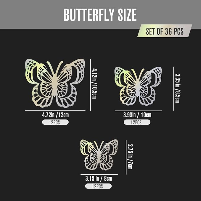36PCS Butterfly Wall Decals - 3D Butterflies Wall Stickers Removable Mural Decor Wall Stickers Decals Home Decor Room Bedroom Decor Living Room Decor (Sliver)
