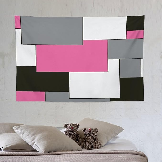 ZhiRain Modern Pink Tapestry Wall Hanging Pink And Gray Black Tapestries Home Decor for Living Room Bedroom Farmhouse Apartment Dorm 40"x60"