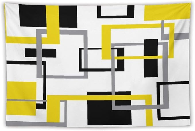 ZhiRain Yellow Black Geometric Tapestry Wall Hanging Neutral Abstract Modern Tapestries Home Decor for Living Room Bedroom Apartment Farmhouse Dorm 60"x90"