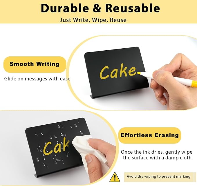 12 Pcs Mini Chalkboard Signs, 4"x3" Reusable PVC Food Labels for Party Buffet, Small Table Place Cards, Durable Chalk Board Signs for Tables, Birthday, Weddings, Bakery, Event Decoration (L Shape)